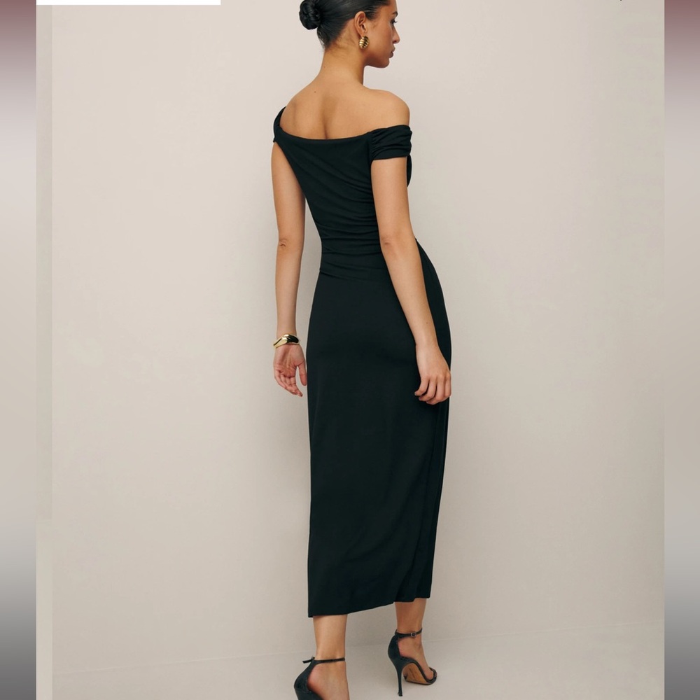 Reformation Black Off-Shoulder Midi Dress - Picture 5 of 12
